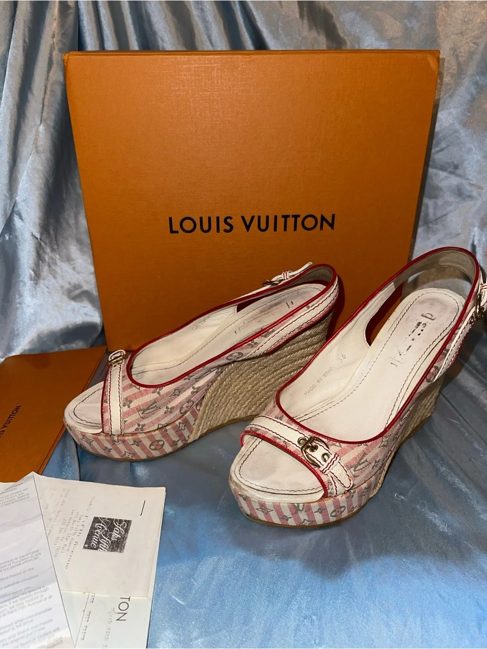 Louis Vuitton Women's Beige and Red Peep-Toe Slingback Heels - Picture 4 of 11